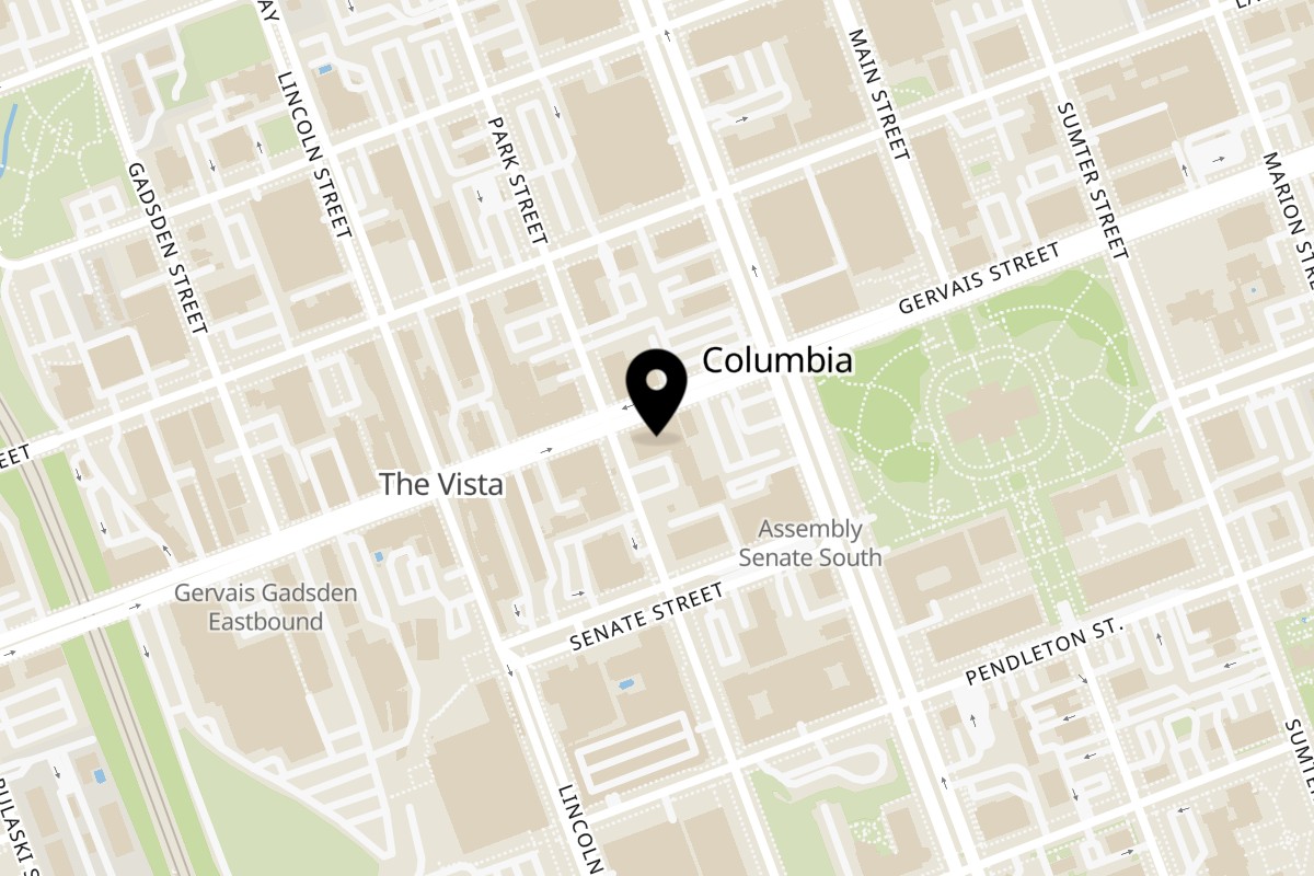 Map showing the location of Menkoi Gervais Columbia Downtown on 1004 Gervais St in Columbia