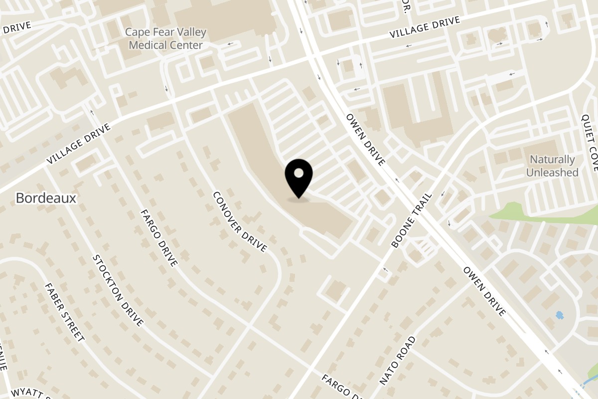 Map showing the location of Menkoi Fayetteville, NC on 1808 Owen Dr in Fayetteville